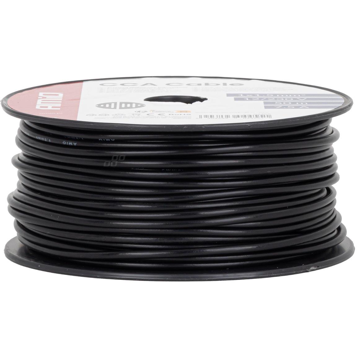 Przewód Jednożyłowy Czarny / Cable CCA 1x1.5mm 50m