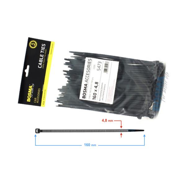 Opaska Zaciskowa Bosma 4,8*160 Mm Black (100 Pcs) 