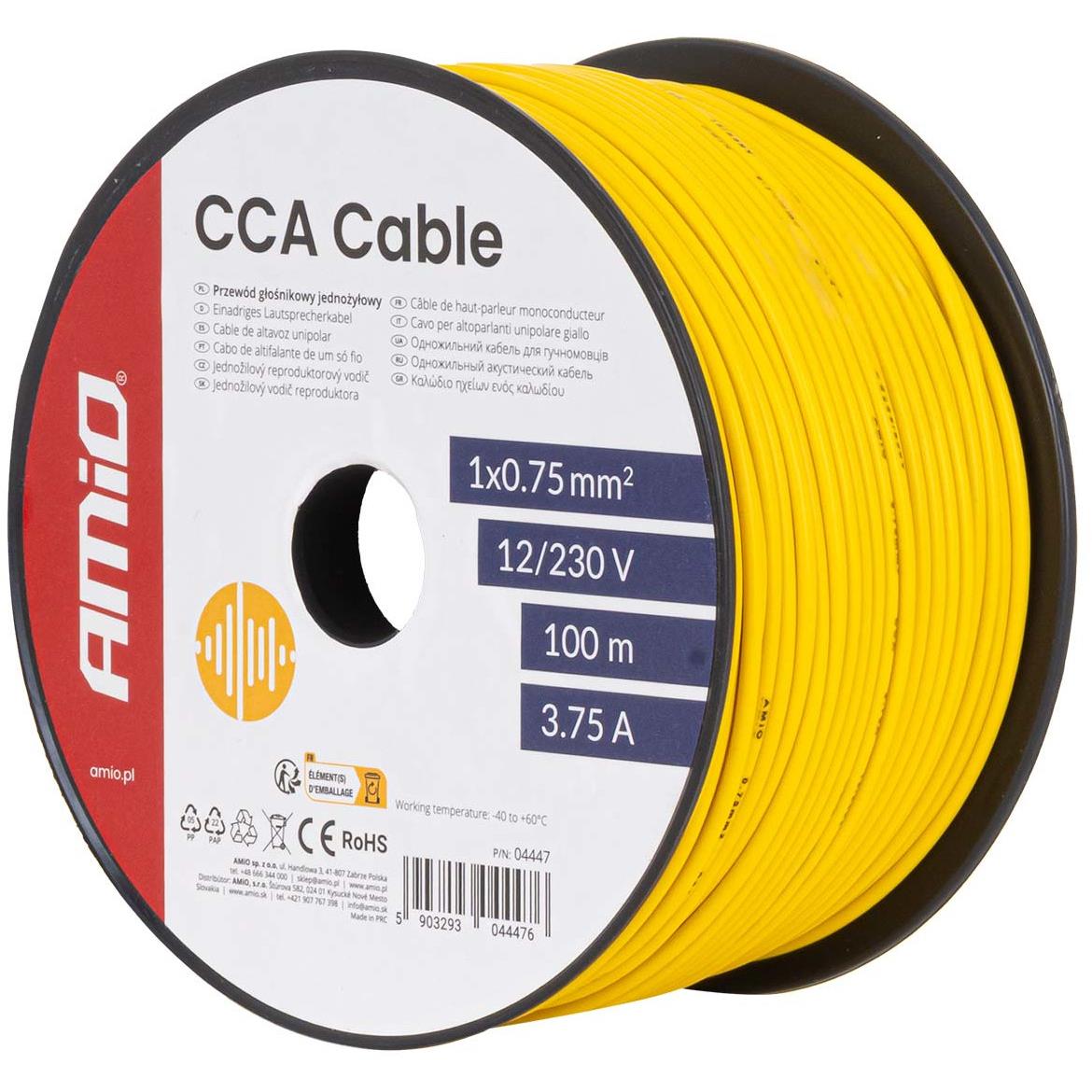 Przewód Jednożyłowy Źółty / Cable CCA 1x0.75mm 100m