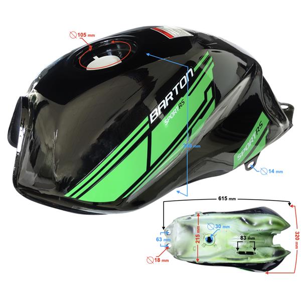 Zbiornik Paliwa Czarno-Zielony Do Motoroweru Sprin