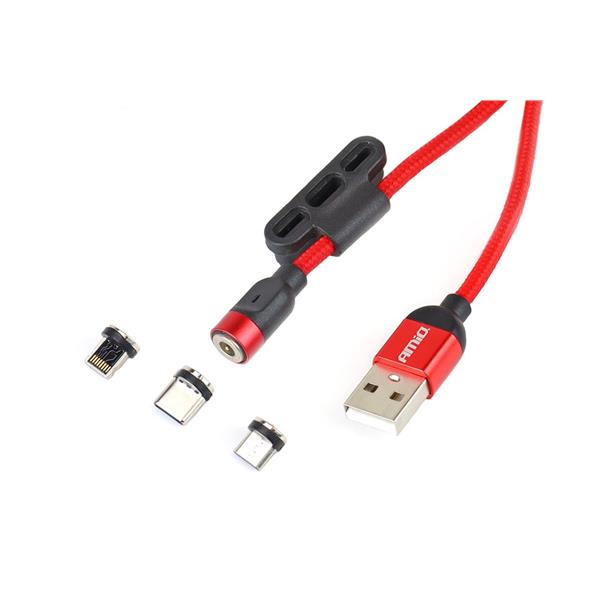 Kabel USB magnetyczny 3w1 na Lightning, USB-C, mic