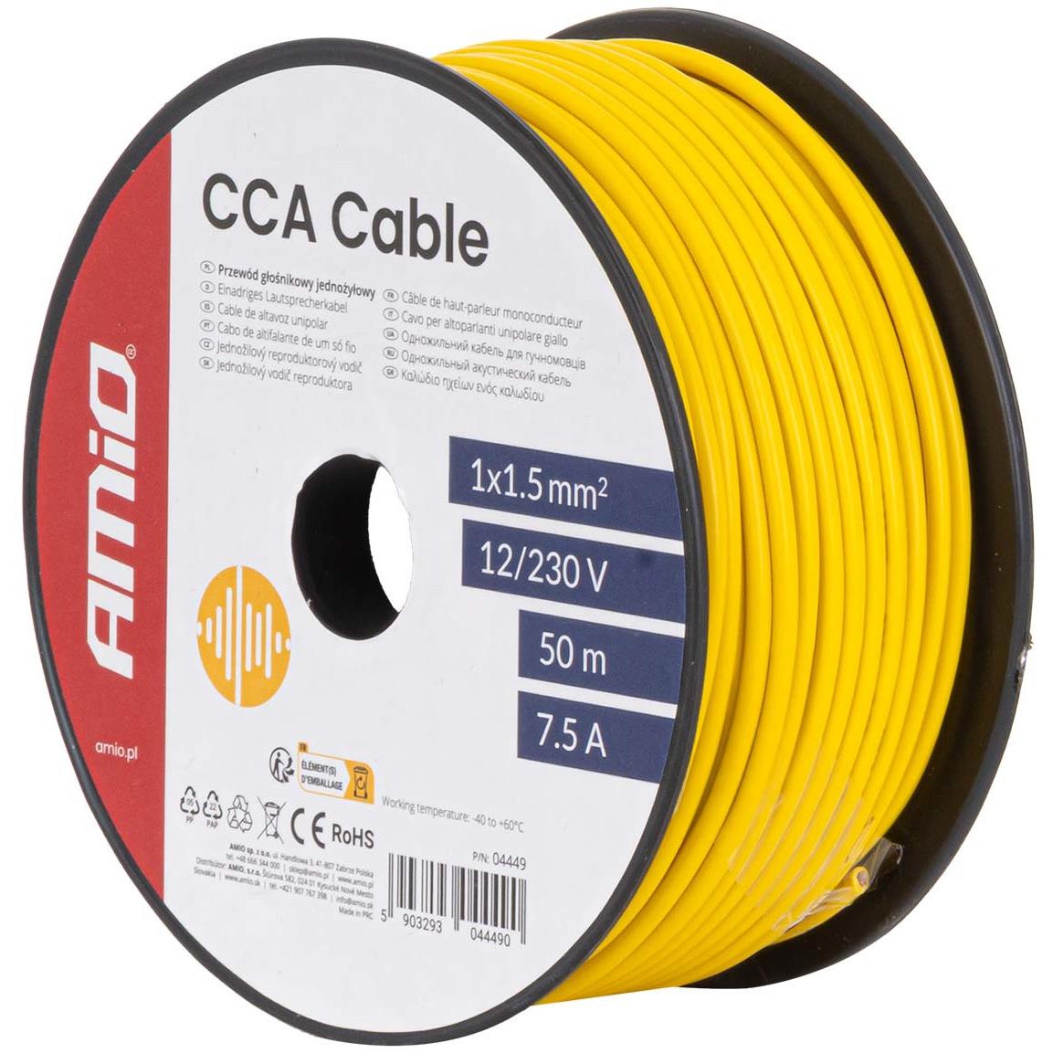 Przewód Jednożyłowy Źółty / Cable CCA 1x1.5mm 50m