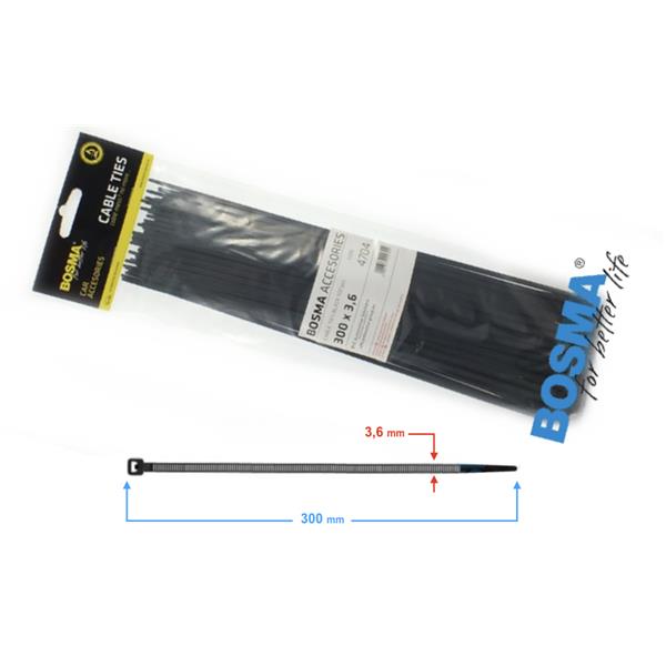 Opaska Zaciskowa Bosma 3,6*300 Mm Black (100 Pcs) 