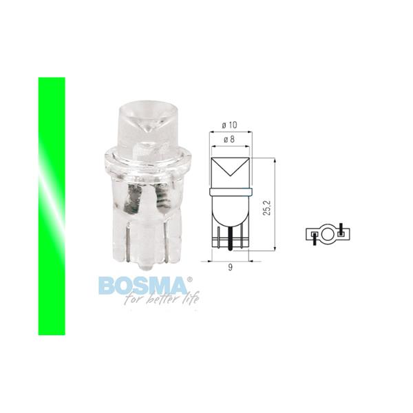 Żarówka Bosma 12V 1*Led Standard T10 Green Wide Vi