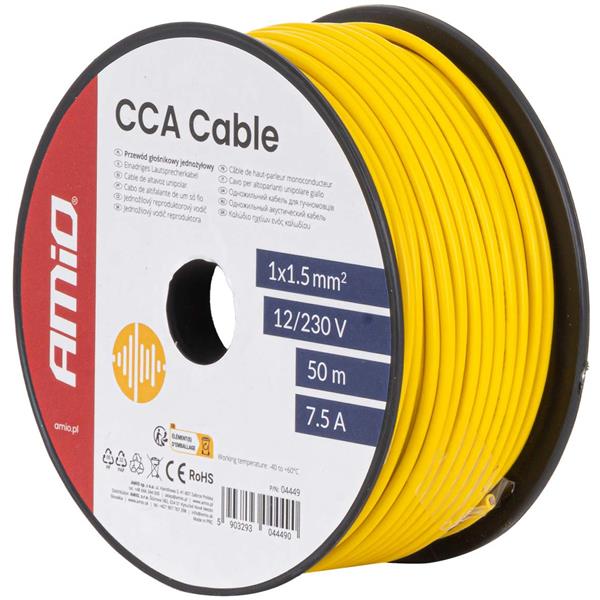 Przewód Jednożyłowy Źółty / Cable CCA 1x1.5mm 50m