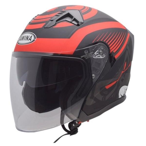 Kask Otwarty Typ JK528 Czarno Czerwony Mat L Awina